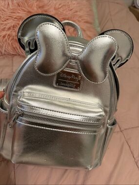Loungefly Metallic Silver Minnie Ear Mini Backpack